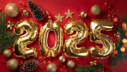 Fototapeta premium golden balloons forming the number 2025