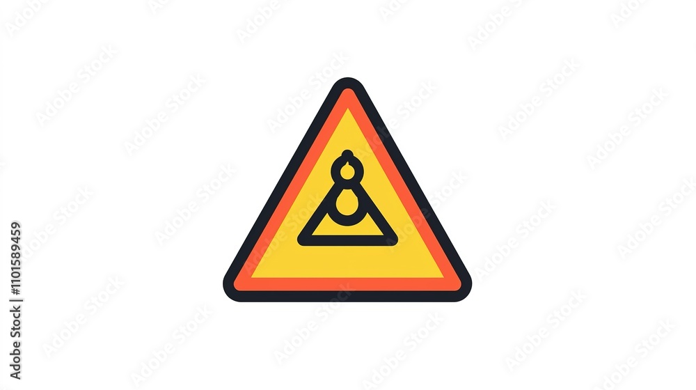 Poster a triangular warning sign featuring a black icon of a flame inside a yellow and red background, indi