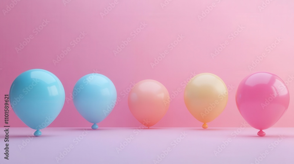 Poster a vibrant display of colorful balloons against a soft pink background, creating a cheerful and festi