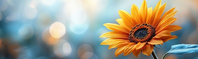 Sunflower that is standing alone in the sun