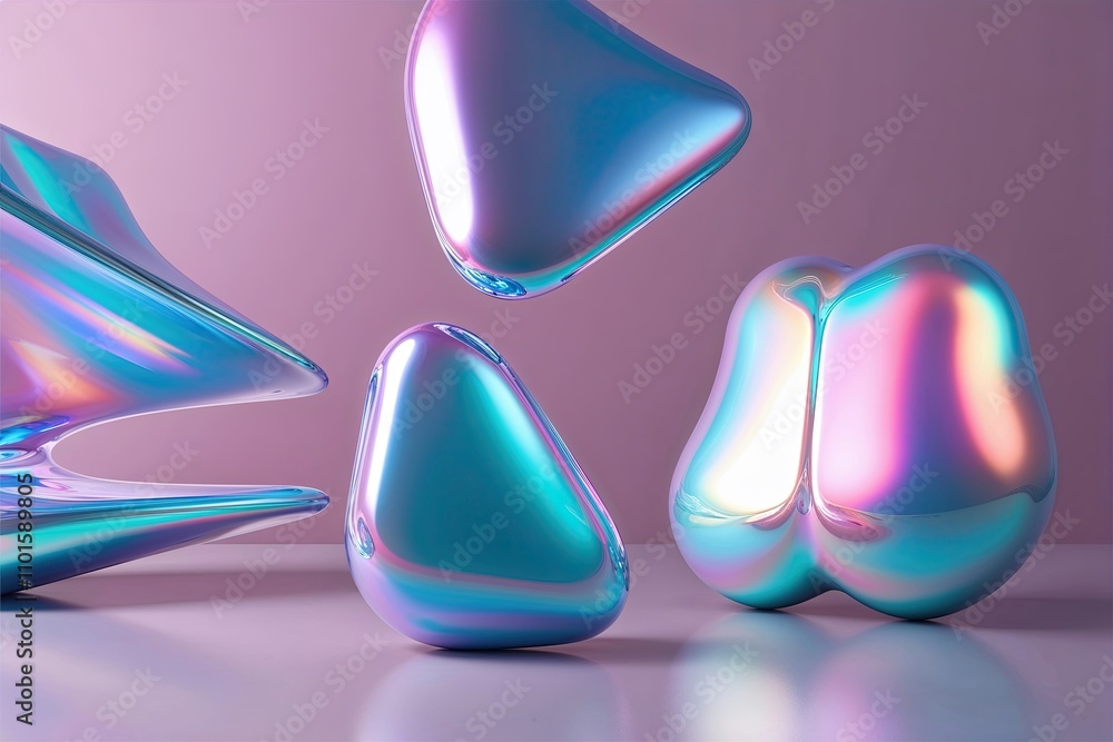 Poster iridescent 3d abstract shape render for innovative digital design