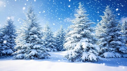 Snowy Forest Serenity: A picturesque winter scene with snow-laden pine trees bathed in the soft glow of sunlight, creating a serene and peaceful atmosphere.