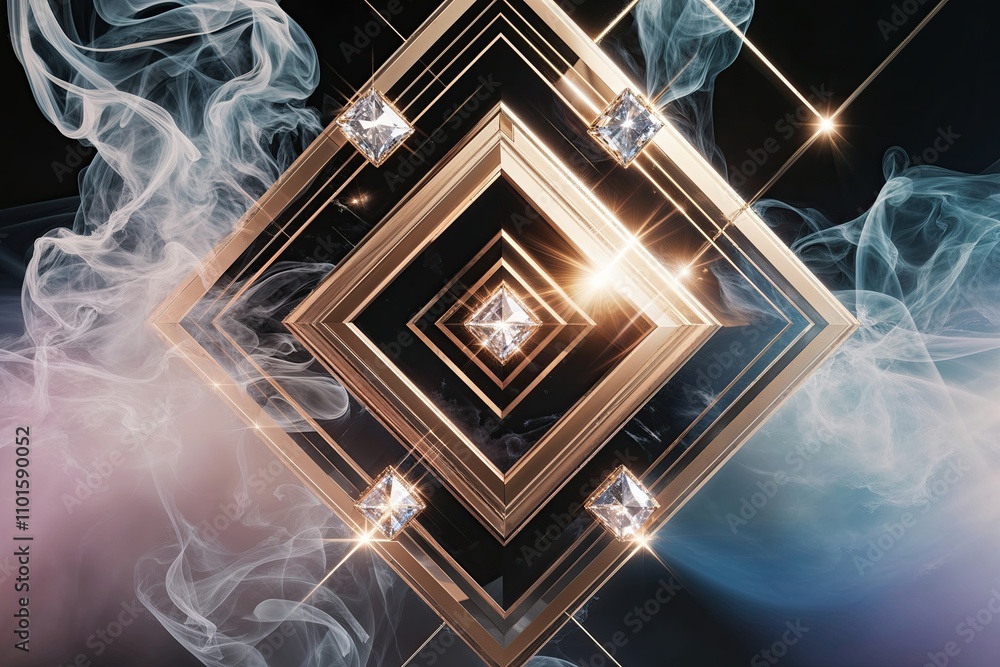 Aufkleber captivating 3d visualization of geometric patterns with brilliant diamond rays and dreamlike mist