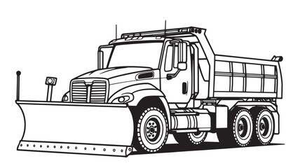 Winter Wonderland Coloring Fun Snow Plow Truck Vector Outline Page snow plow, truck, blade, clearing, snow, coloring page