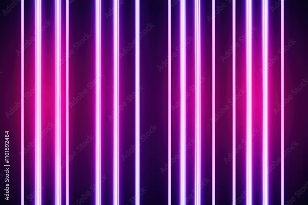 Poster dazzling neon glowing background with three-dimensional vertical lines