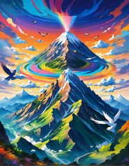 3D aesthetic mountain painting wallpaper
