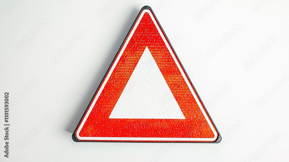 Poster a triangular red warning sign with a white center, commonly used to indicate caution or alert driver