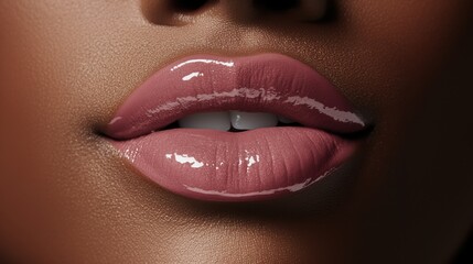 Glossy lips in soft natural light showcasing beauty and elegance