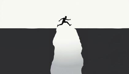 Obraz premium Person, bold mood, leaping over the abyss, minimalist black and white style