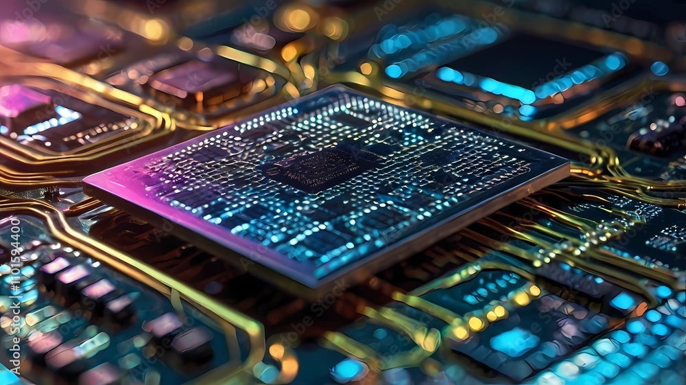 Poster silicon wafer, hardware data processing background. 3d rendering