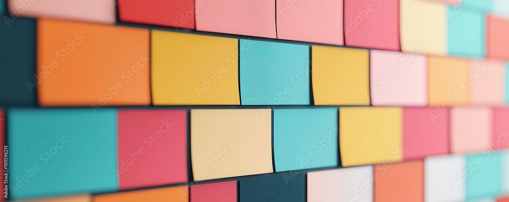 Poster a vibrant arrangement of colorful paper squares, creating a visually stimulating and textured wall d