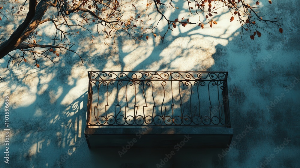 Poster a beautiful 4k image of the shadow of a tree on the wall of a building, with its branches casting de