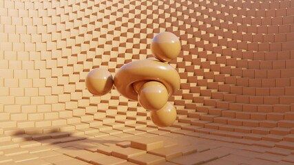 Abstract Monochrome Geometric Motion Graphic: Modern 3D Animation featuring Torus and Spheres on a Brown Background - Powered by Adobe
