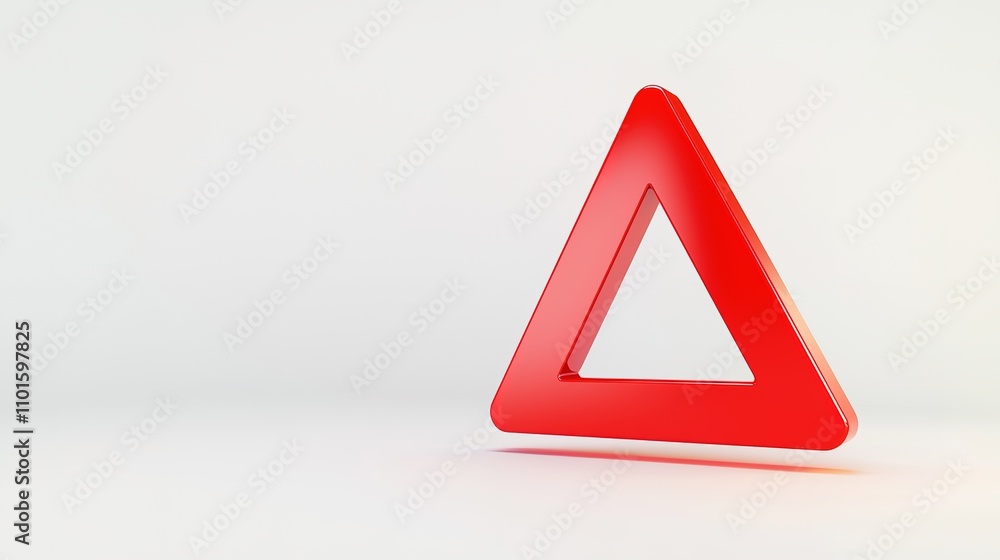 Poster a bright red triangular warning sign set against a minimalistic white background, symbolizing cautio