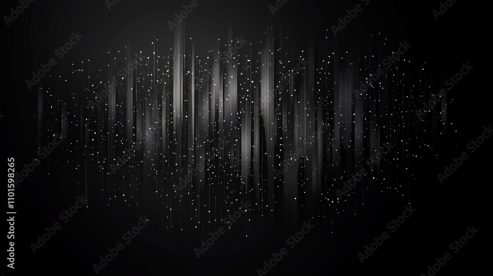 Poster abstract sound wave visualization with particles on a black background