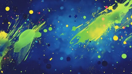 Fototapeta premium Vibrant green paint splashes with glowing textures on blue comic backdrops