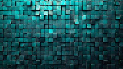 Abstract teal cube background.  A textured, 3D digital illustration.