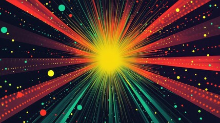 Dynamic glowing radial bursts in neon red and green blending on dark gradients