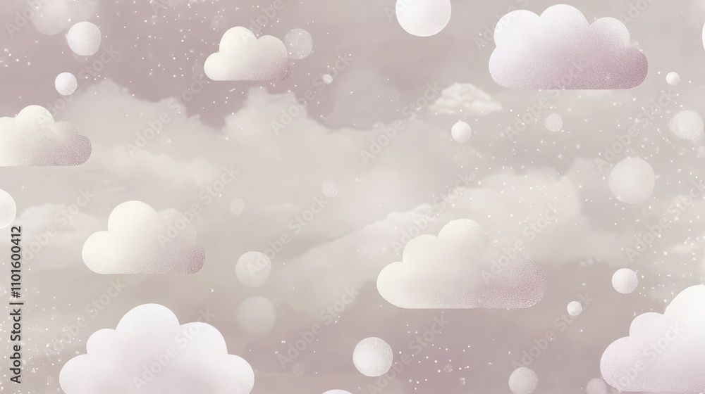 Wall mural soft cloud motifs with glowing textures on a faded gradient background