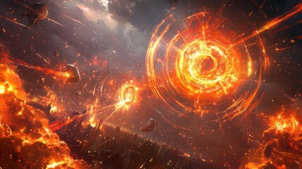 Obraz premium Glowing electrified symbols floating against a dark sky with energy clouds