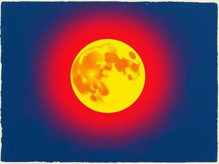 A yellow and red moon is surrounded by a red circle