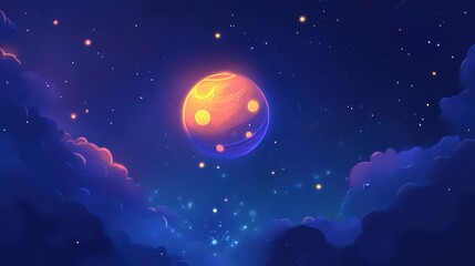 Planet wallpaper featuring glowing craters in a serene starry cosmic background