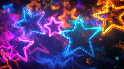 Obraz premium Bright neon stars wallpaper floating in a vibrant cosmic textured background