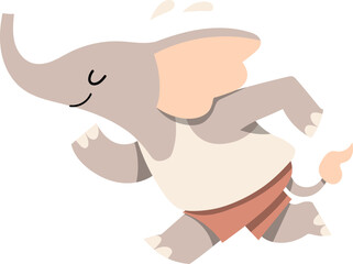 cute cartoon playful elephant character running illustration.