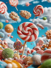 vibrant candy world filled with colorful lollipops and sweets