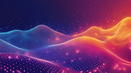 Fototapeta premium Abstract digital waves with vibrant colors and glowing particles.