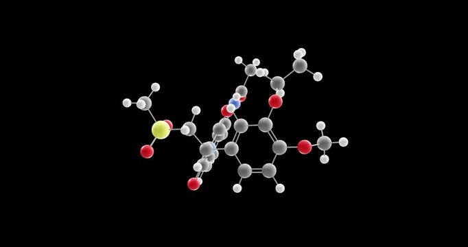 Apremilast molecule, rotating 3D model of otezla, looped video on a black background