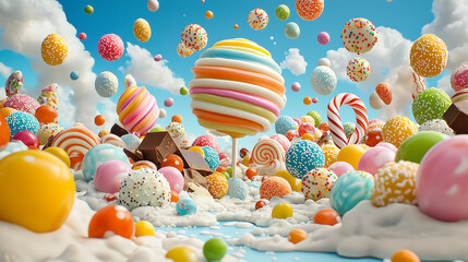 vibrant candy world filled with colorful sweets and chocolate delights