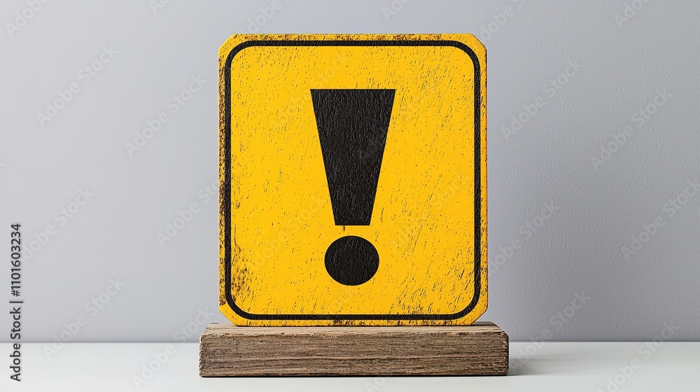 Poster a yellow warning sign features an exclamation mark, symbolizing caution and alertness in various con