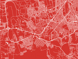 Christmas Map of El Pueblito, Mexico in Snowy White on Festive Red Background.