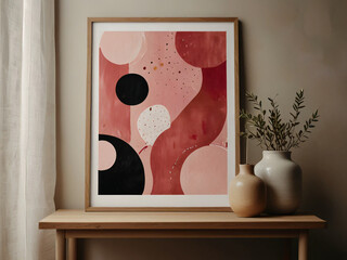 The pink abstract illustration combines art and modern design.
