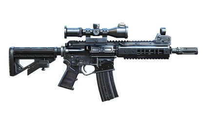 An Army rifle with a vertical foregrip and holographic sight, isolated on a clean white background.