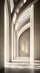 Obraz premium Serene Architectural Sanctuary A Modern Mosque s Geometric Grandeur and Natural Illumination