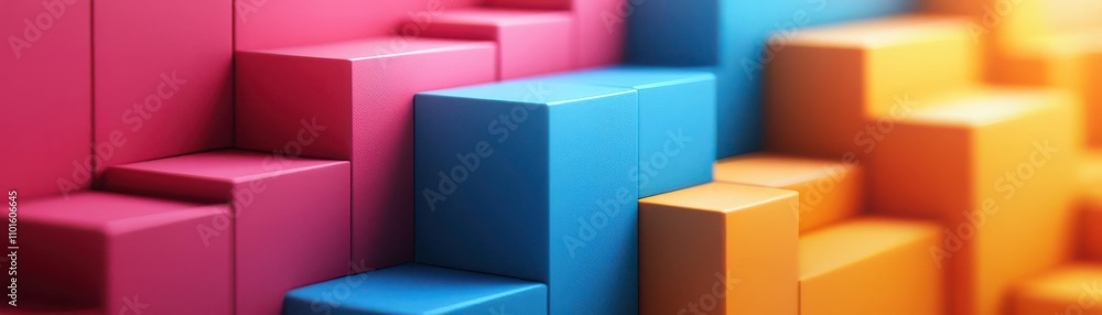 Poster a vibrant arrangement of colorful blocks in pink, blue, and orange, creating a visually striking pat