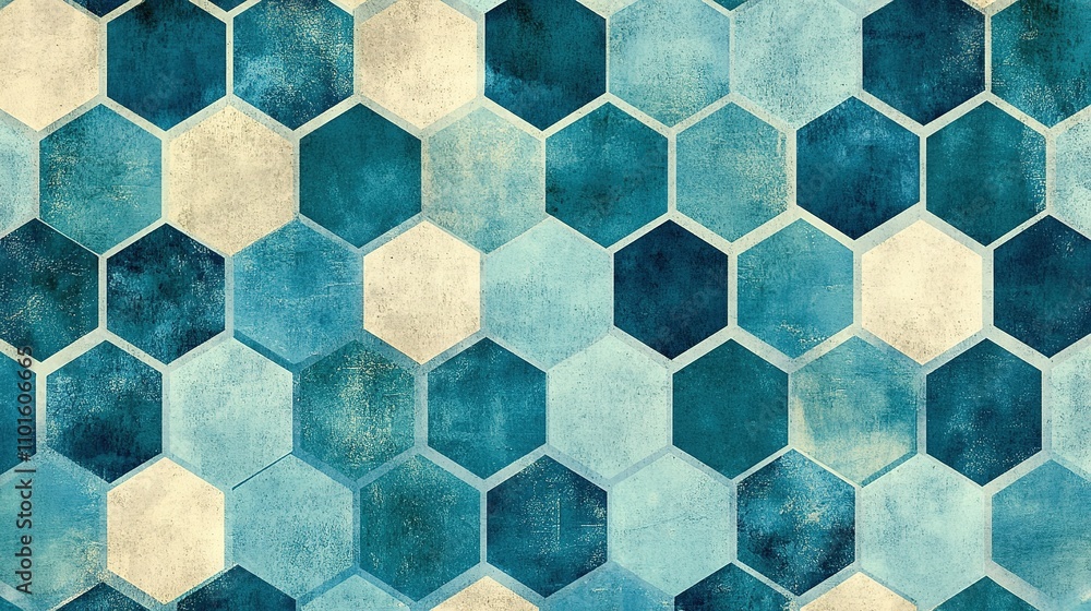 Poster simple geometric hexagons in soft blue tones with subtle texture