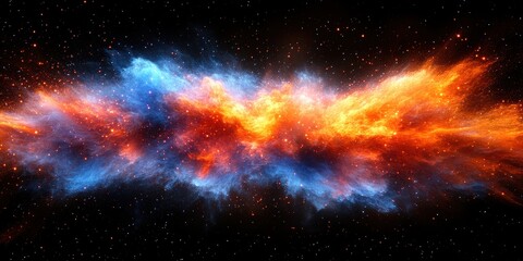 Fototapeta premium Stunning Vibrant Cloud of Gas and Dust in Deep Space, Glowing Blue and Orange Colors Against Black Cosmic Background, Abstract Celestial Artwork