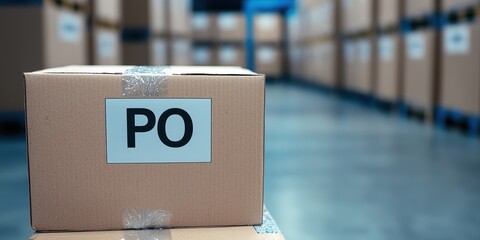 Procurement order form displaying po label in warehouse business environment focus on logistics operations