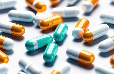 Creative background of colorful pills and capsules 