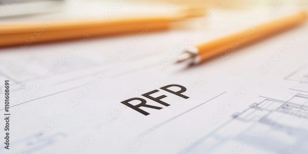 Aufkleber request for proposal document office environment business content professional setting close-up view