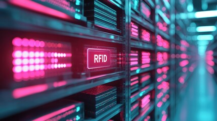 Fototapeta premium Rfid technology implementation for inventory tracking in a high-tech warehouse environment