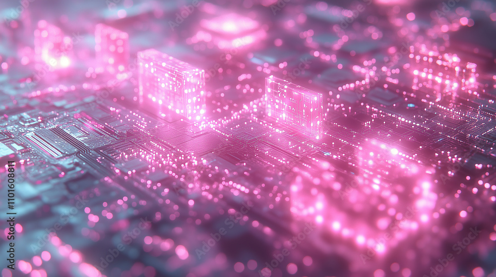 Poster digital circuitry glowing with vibrant pink lights in an abstract representation. generative ai