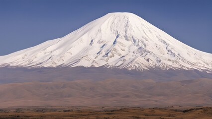 Fototapeta premium Mount ararat towering majestically snow capped and surrounded by rugged terrain, AI Generated