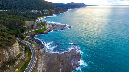 Aerial view of the Sea Cliff Bridge - Grand Pacific Drive on the Illawarra coast.