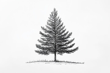 Obraz premium Minimalistic Black and White Pine Tree Sketch on White Background
