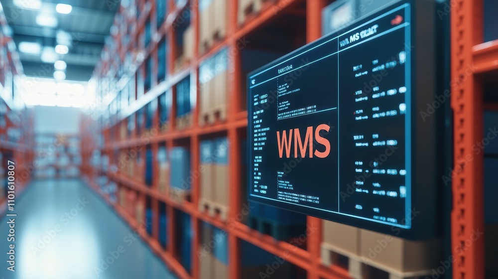 Poster streamlined warehouse management system digital display for enhanced efficiency in industrial enviro