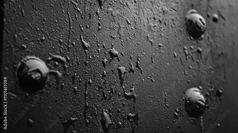 Poster textured black surface with water droplets creating an artistic effect